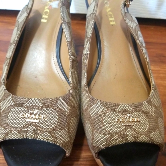 Coach Shoes Coach Ferry Platform Signature Cork Slingback Wedges